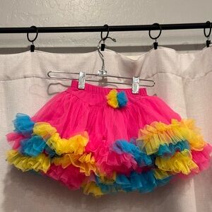 Jona Michelle Hot Pink Tulle Skirt with Yellow & Teal Trim